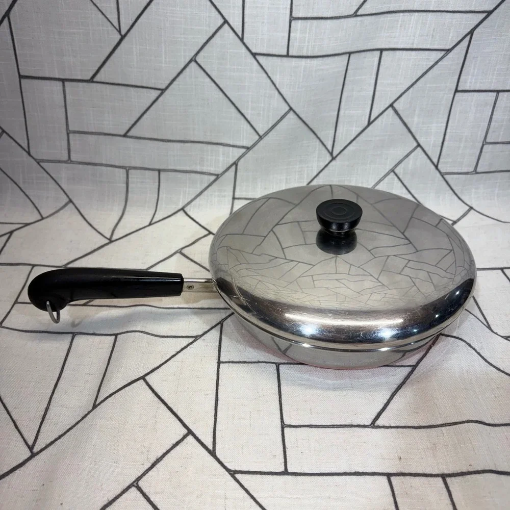 Revere Ware Skillet 10 Inch Copper Bottom Stainless Steel Frying Pan with Lid